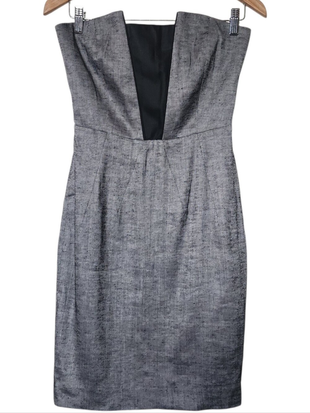 Vintage bebe Strapless Gray Tweed Herringbone Sheath Dress Size 4